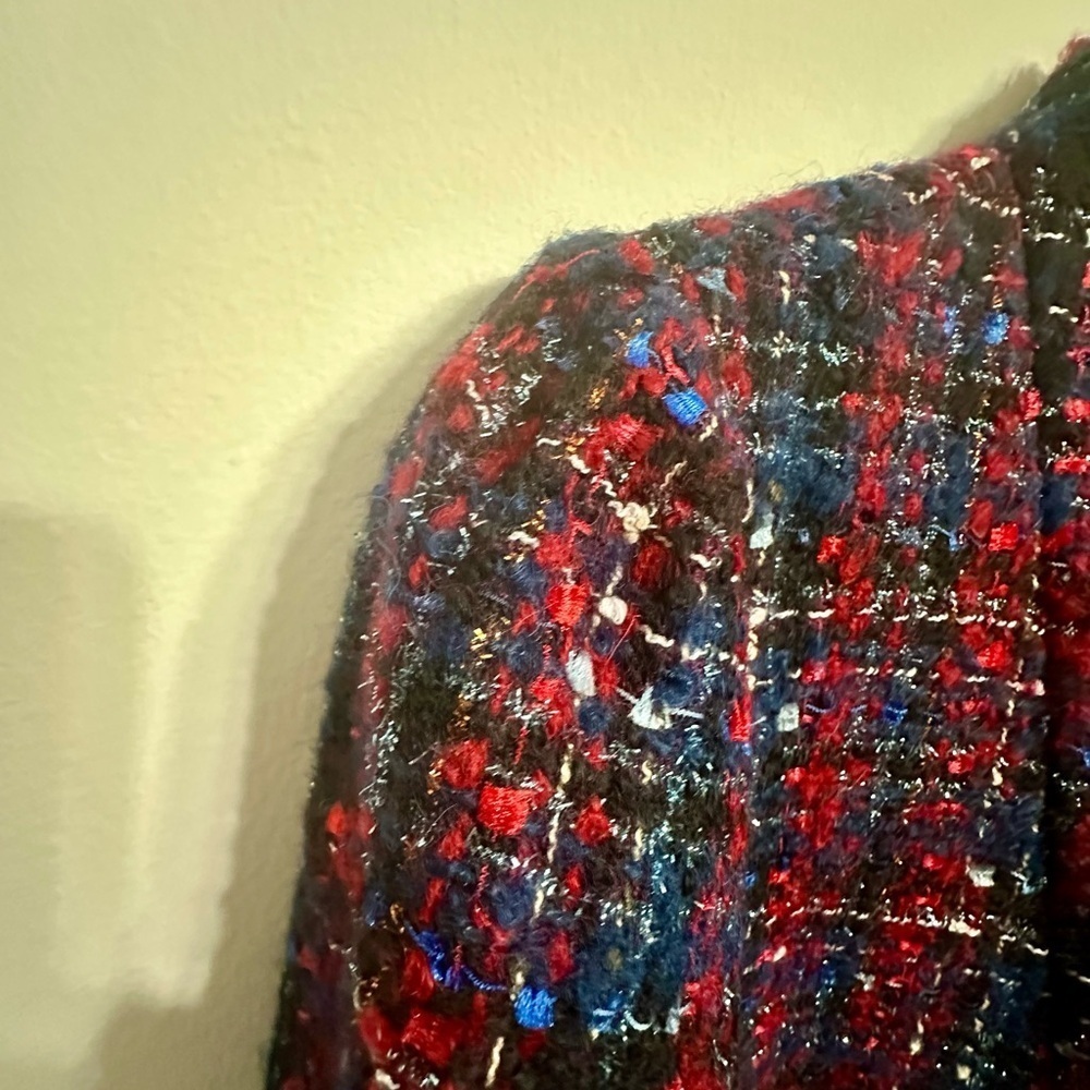 Talbots tweed red blue blazer with metallic detail gold buttons sz 10 gorgeous! - Picture 12 of 12
